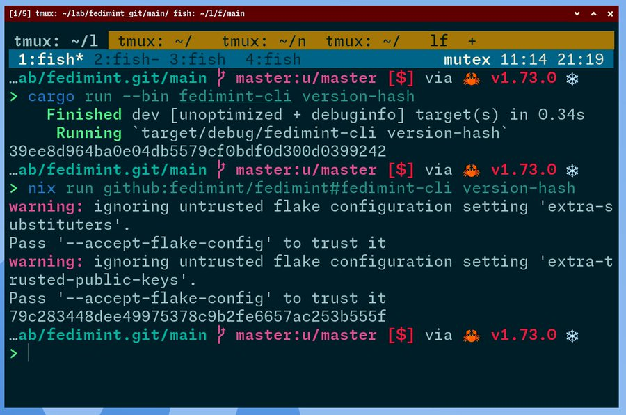 Screenshot showing binaries returning git version hash